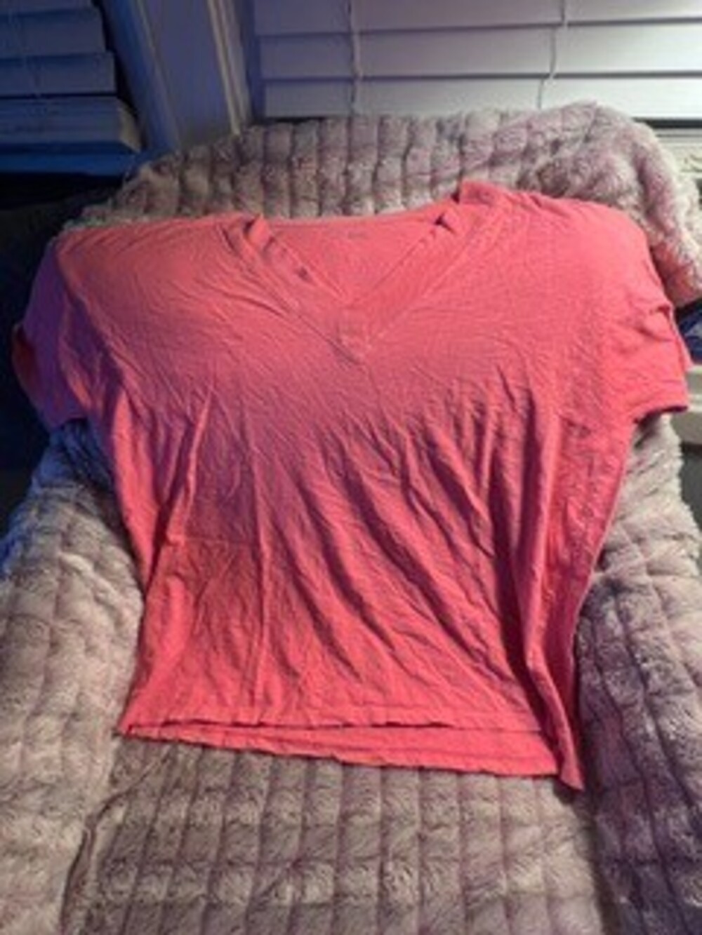 Coral V-Neck Short Sleeve Women's T-Shirt Cotton Blend, Size S